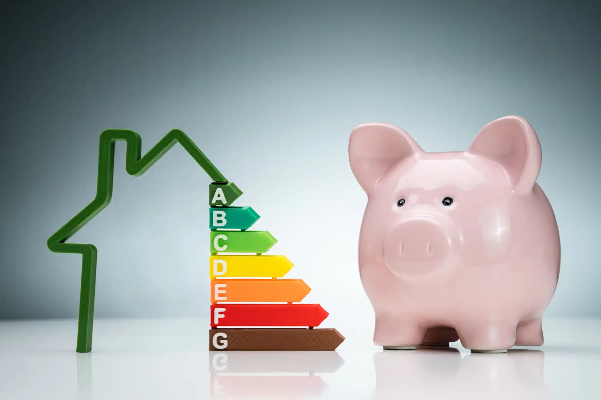 Energy efficiency graph near the pink piggybank, HVAC Units.